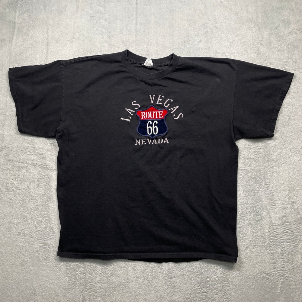 Route 66 T-Shirt Men 2XL Black Las Vegas Nevada Alstyle Embroidered Graphic Tee